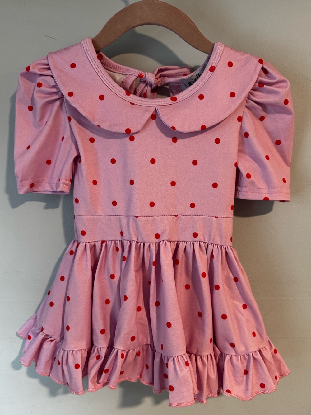 Pink Polka Dot Knit Dress with Red Dots Twirl dress